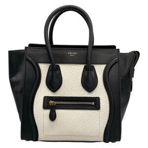 Celine Luggage Micro Shopper Handbag 167793PSB.38AW Black White